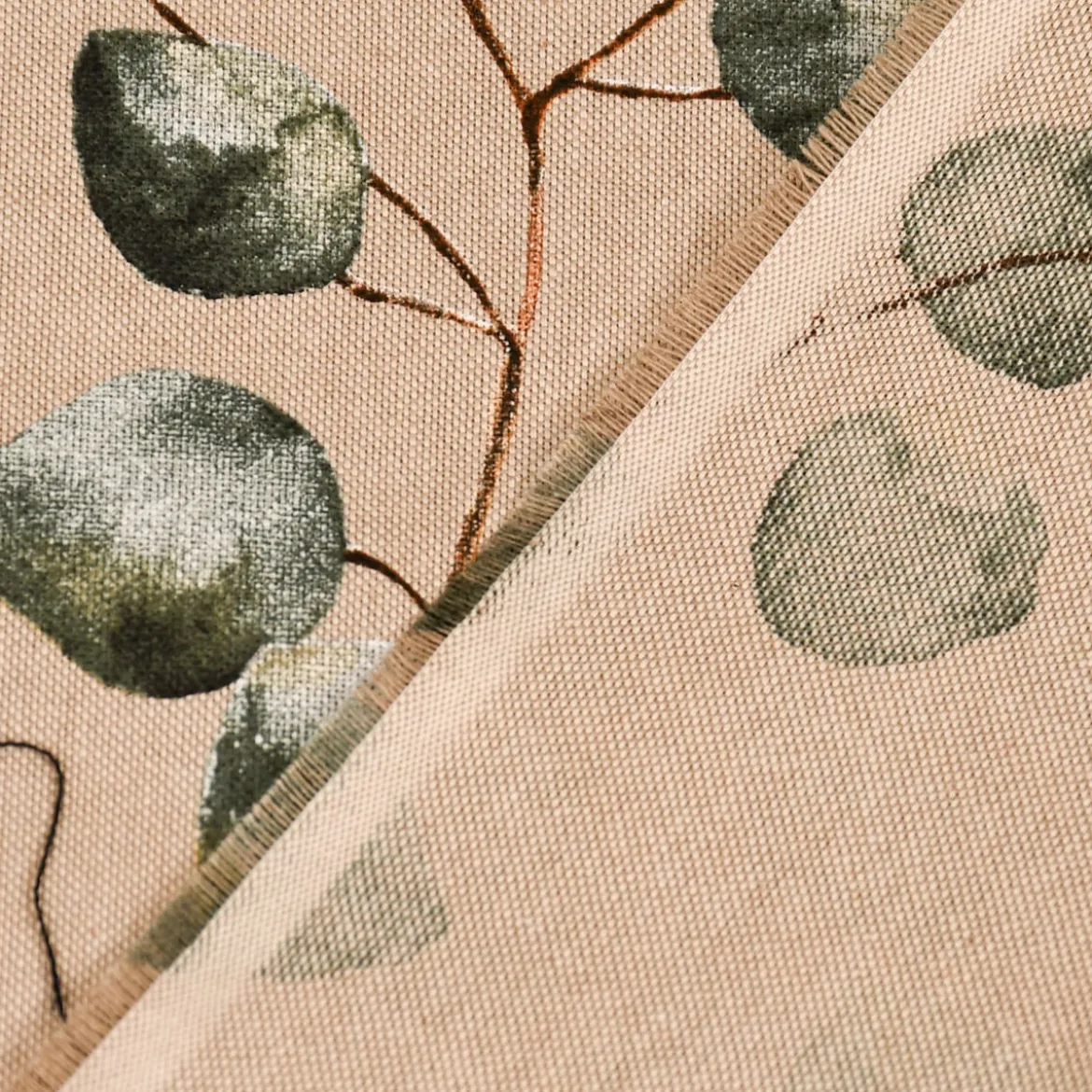 Dekostoff Halbpanama Leinenlook Eukalyptus Leaves Eukalyptusblätter natur grün 1,40m Breite