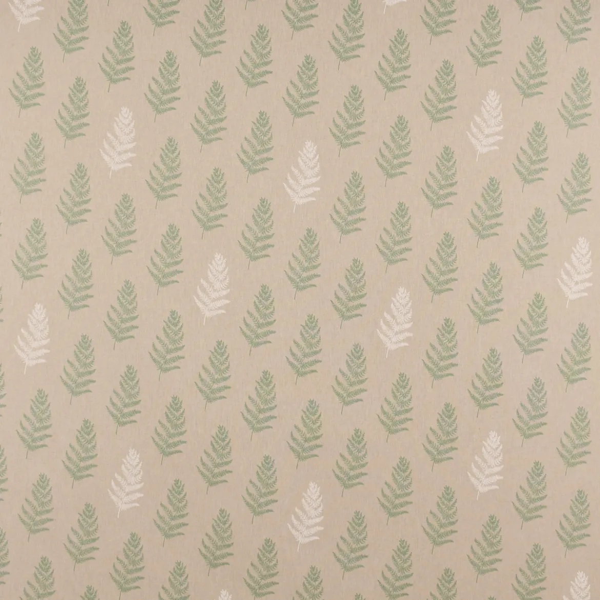 Dekostoff Halbpanama Leinenlook Fragile Fern Farnblätter natur grün 1,40m Breite