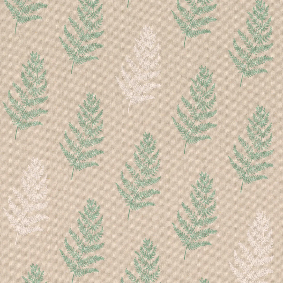 Dekostoff Halbpanama Leinenlook Fragile Fern Farnblätter natur grün 1,40m Breite