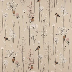 Dekostoff Halbpanama Leinenlook Soft Branch Blüten Gräser Vögel natur rosa 1,40m Breite