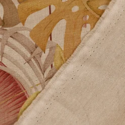 Dekostoff Halbpanama Leinenlook Royal Cockatoo Palmenblätter Kakadus natur gelb rosa 1,40m Breite