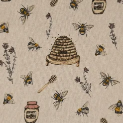 Dekostoff Halbpanama Leinenlook Bee Honey Buzzing Honig Bienen Korb natur gelb 1,40m Breite