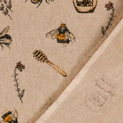 Dekostoff Halbpanama Leinenlook Bee Honey Buzzing Honig Bienen Korb natur gelb 1,40m Breite
