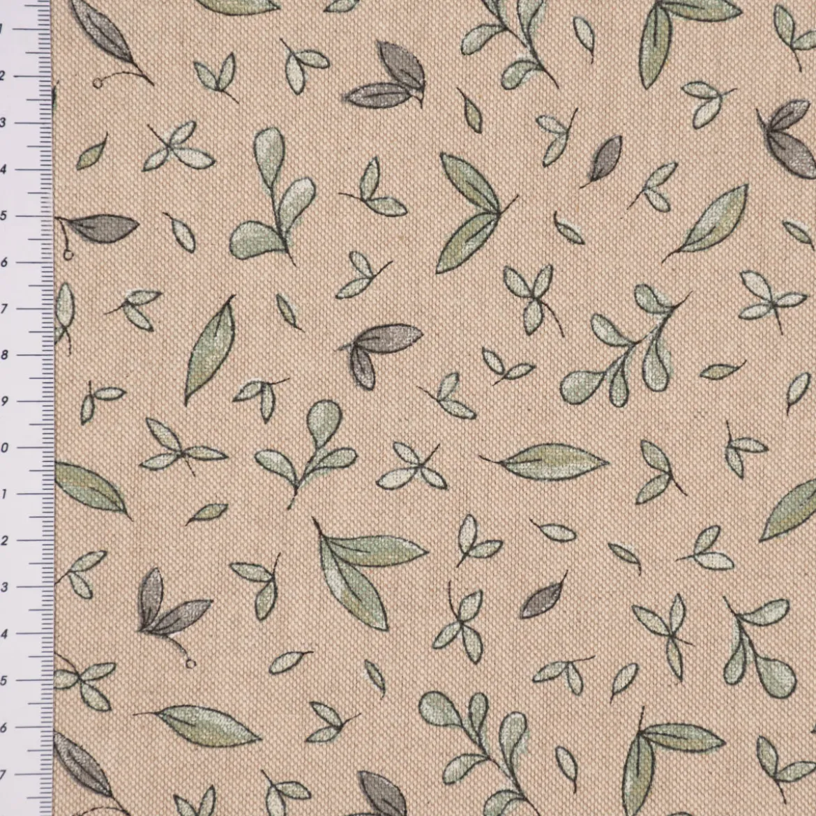 Dekostoff Halbpanama Leinenlook Leaf Soft Watercolor Allover Blätter natur grün 1,40m Breite