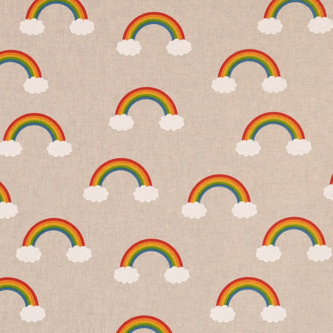 Dekostoff Halbpanama Leinenlook Over the Rainbow Regenbogen Wolken natur bunt 1,40m Breite