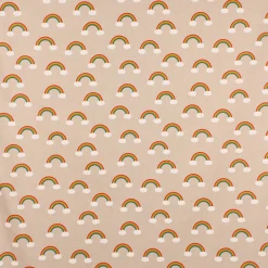 Dekostoff Halbpanama Leinenlook Over the Rainbow Regenbogen Wolken natur bunt 1,40m Breite