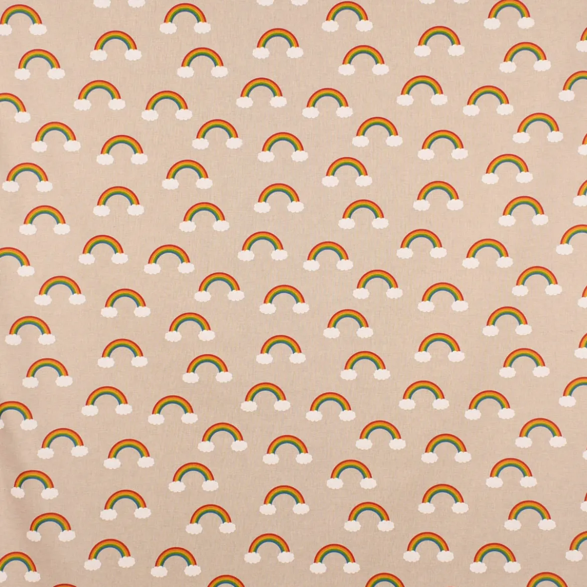 Dekostoff Halbpanama Leinenlook Over the Rainbow Regenbogen Wolken natur bunt 1,40m Breite
