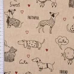 Dekostoff Halbpanama Leinenlook Doggie Friends Hunde natur schwarz 1,40m Breite