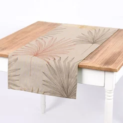 Dekostoff Halbpanama Leinenlook Luxury Palm Palmblätter natur braun gold 1,40m Breite