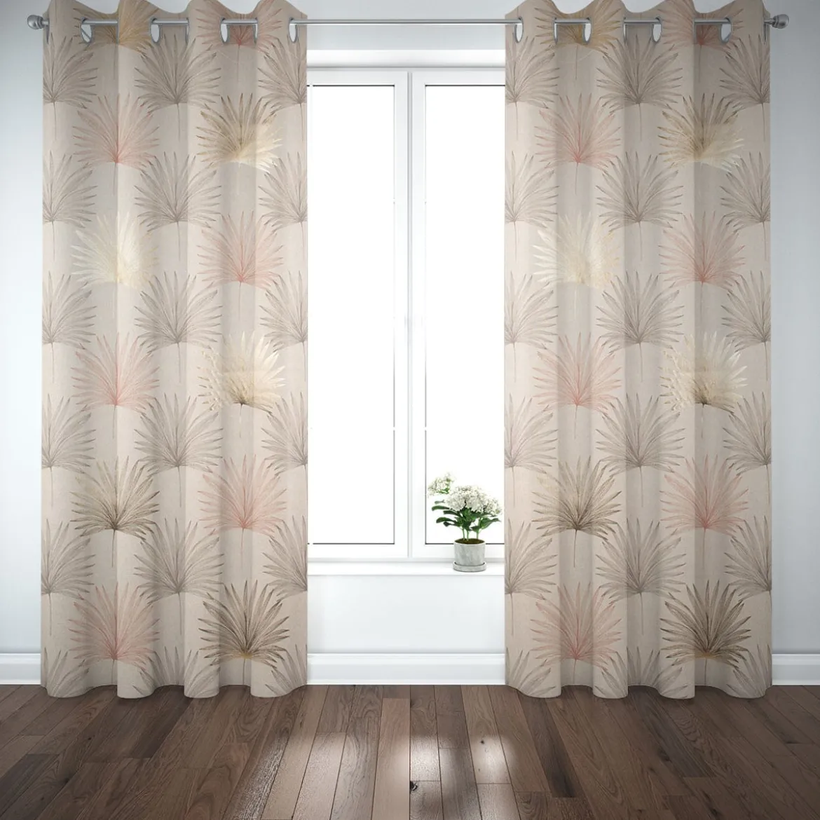 Dekostoff Halbpanama Leinenlook Luxury Palm Palmblätter natur braun gold 1,40m Breite