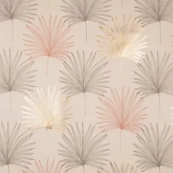 Dekostoff Halbpanama Leinenlook Luxury Palm Palmblätter natur braun gold 1,40m Breite