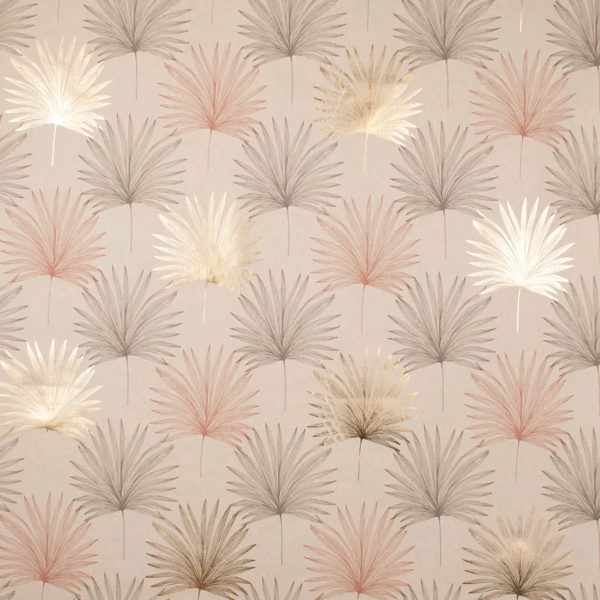 Dekostoff Halbpanama Leinenlook Luxury Palm Palmblätter natur braun gold 1,40m Breite