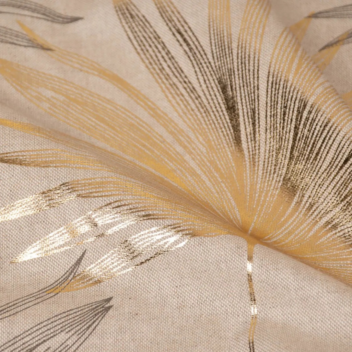 Dekostoff Halbpanama Leinenlook Luxury Palm Palmblätter natur braun gold 1,40m Breite