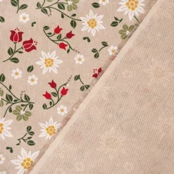 Dekostoff Halbpanama Leinenlook Landhaus Edelweiß Allover Blumen natur grün rot 1,40m Breite