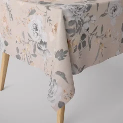 Dekostoff Halbpanama Leinenoptik Romantic Flower Rosen beige grau 140cm Breite