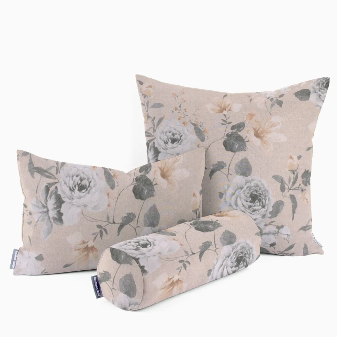 Dekostoff Halbpanama Leinenoptik Romantic Flower Rosen beige grau 140cm Breite