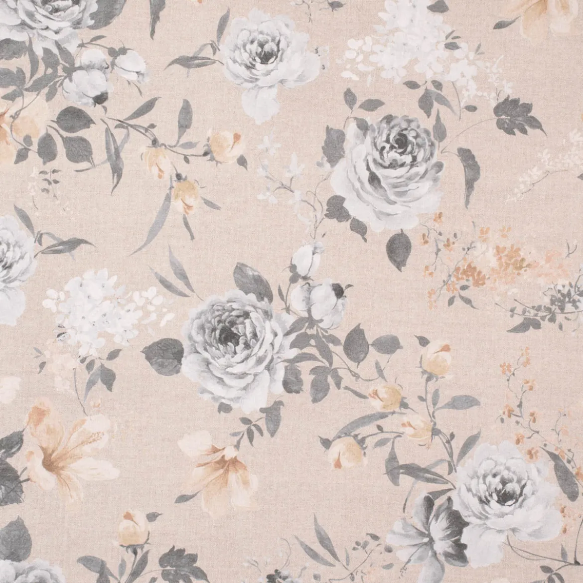 Dekostoff Halbpanama Leinenoptik Romantic Flower Rosen beige grau 140cm Breite