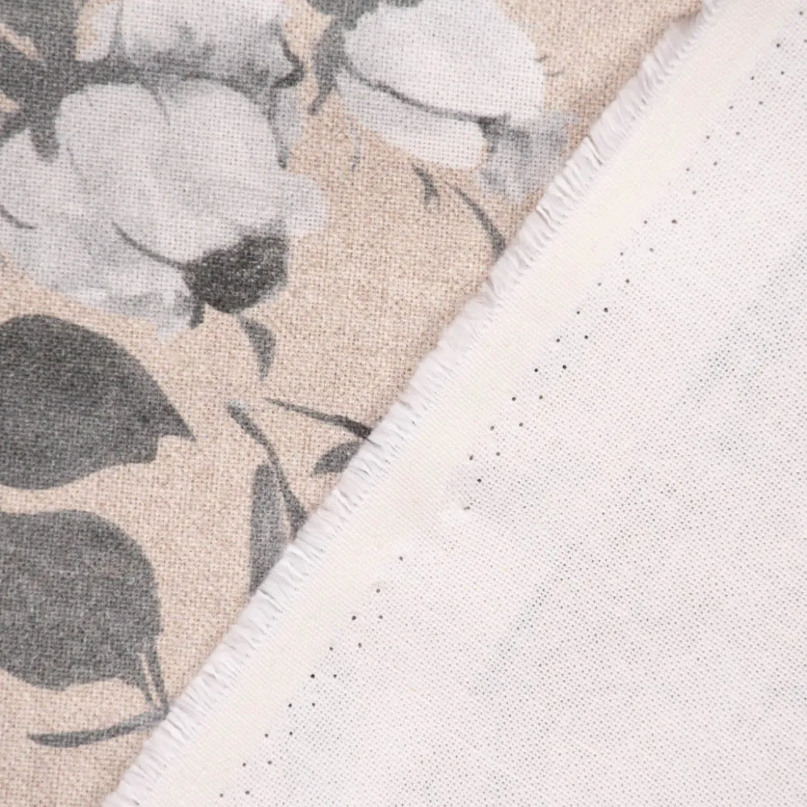 Dekostoff Halbpanama Leinenoptik Romantic Flower Rosen beige grau 140cm Breite