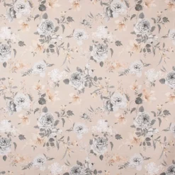 Dekostoff Halbpanama Leinenoptik Romantic Flower Rosen beige grau 140cm Breite