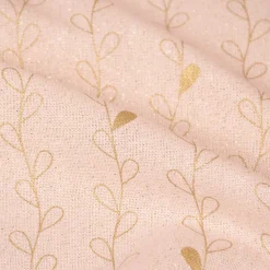 Dekostoff Halbpanama Leinenlook Metallic Blätterranken rosa goldfarbig 1,40m Breite