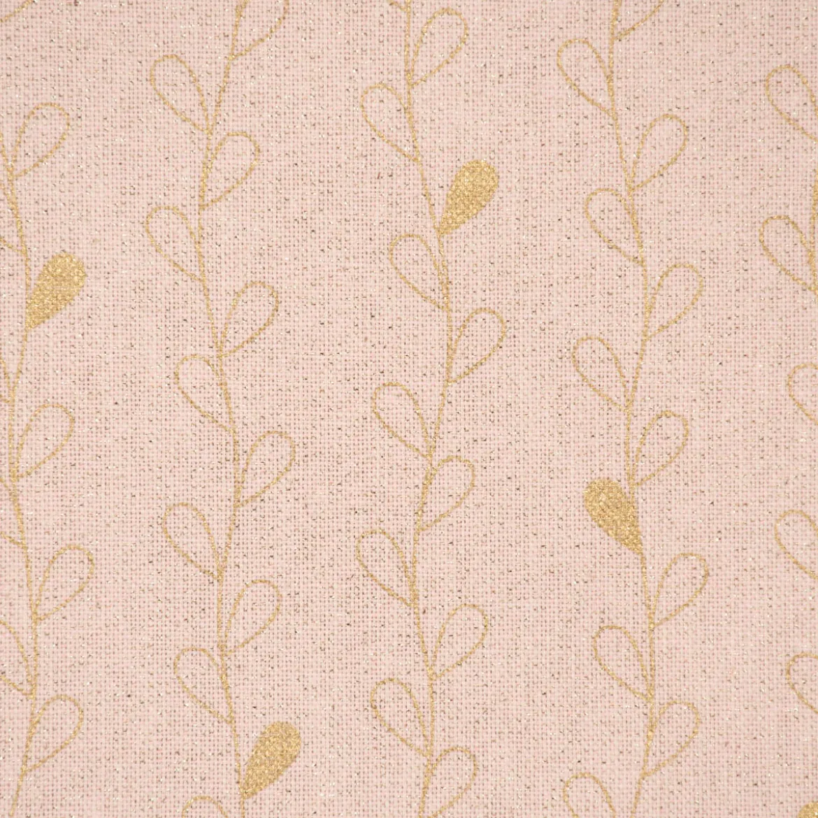 Dekostoff Halbpanama Leinenlook Metallic Blätterranken rosa goldfarbig 1,40m Breite