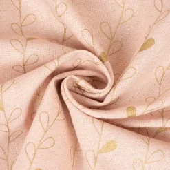 Dekostoff Halbpanama Leinenlook Metallic Blätterranken rosa goldfarbig 1,40m Breite