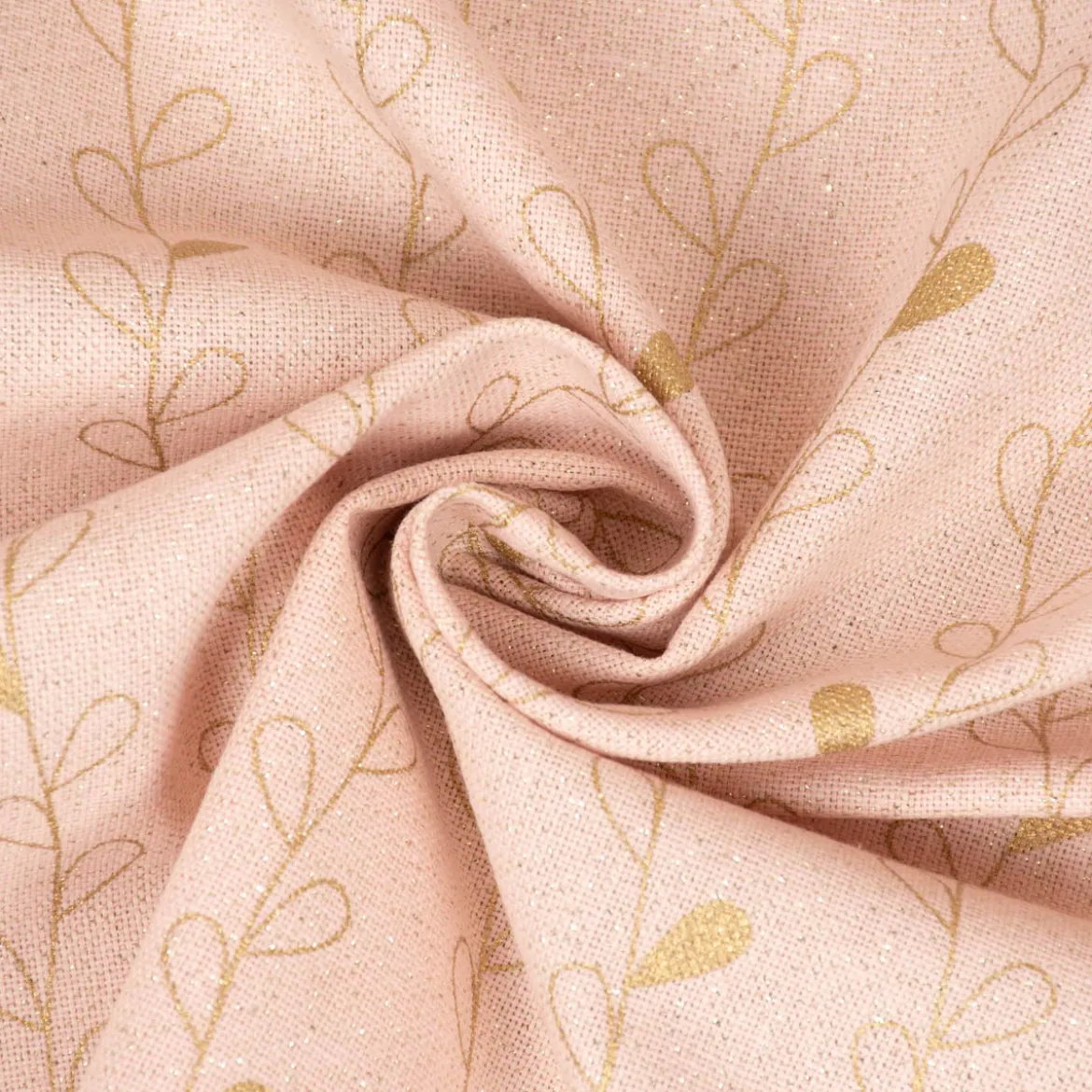 Dekostoff Halbpanama Leinenlook Metallic Blätterranken rosa goldfarbig 1,40m Breite