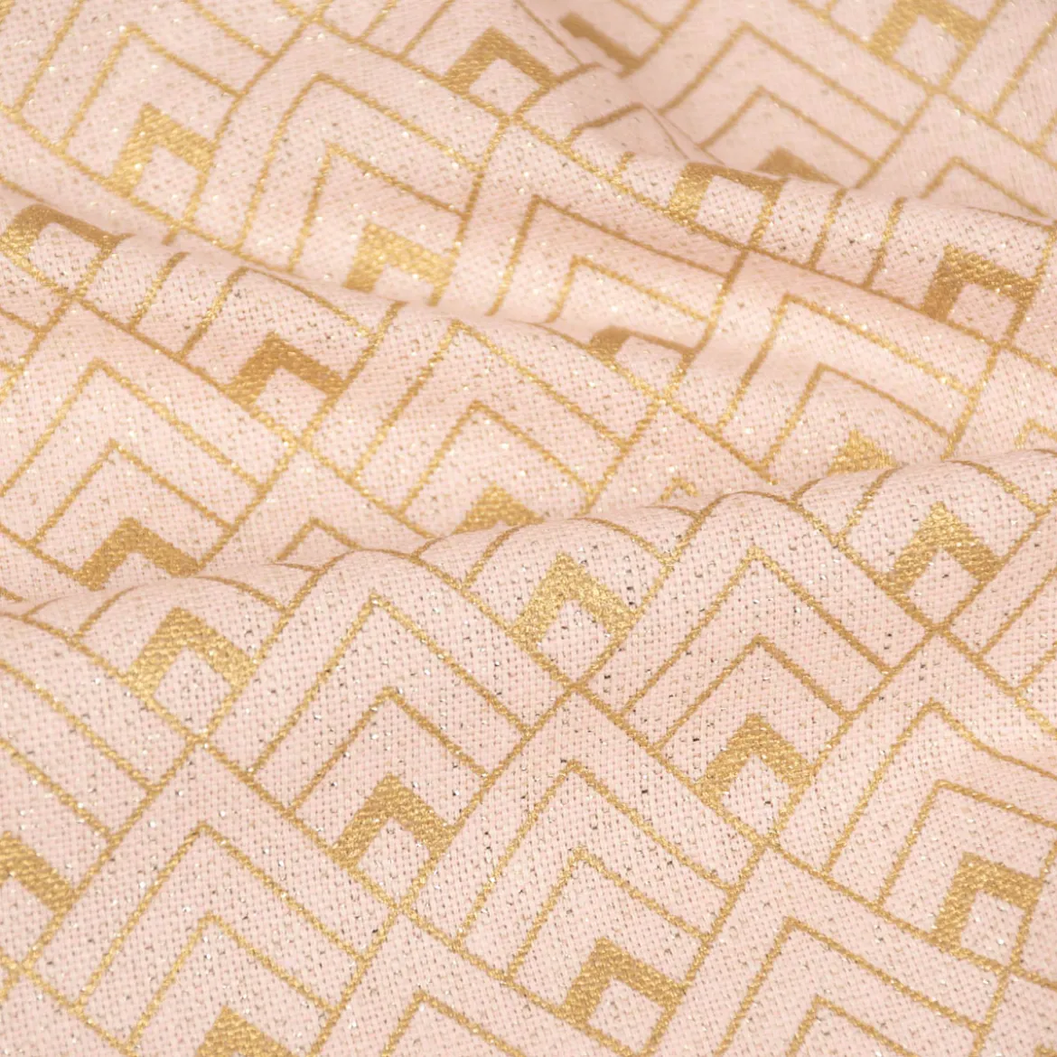 Dekostoff Halbpanama Leinenlook Metallic Art Deco Rauten rosa goldfarbig 1,40m Breite