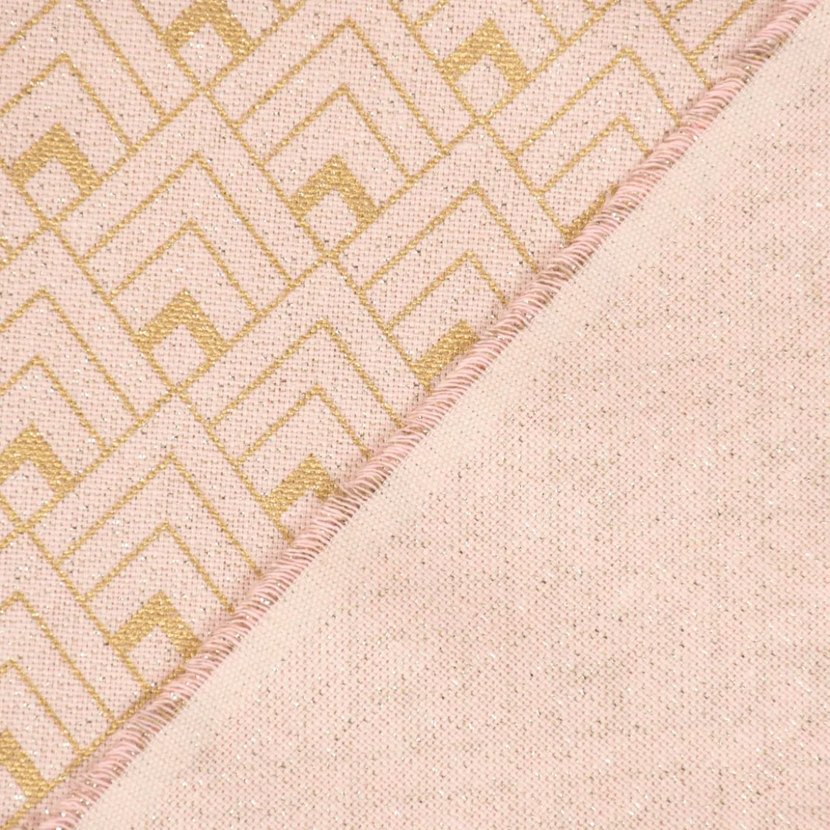 Dekostoff Halbpanama Leinenlook Metallic Art Deco Rauten rosa goldfarbig 1,40m Breite