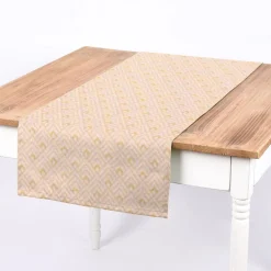Dekostoff Halbpanama Leinenlook Metallic Art Deco Rauten rosa goldfarbig 1,40m Breite