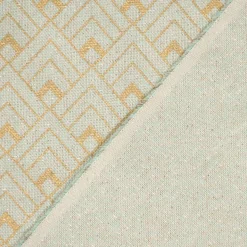 Dekostoff Halbpanama Leinenlook Metallic Art Deco Rauten mintgrün goldfarbig 1,40m Breite
