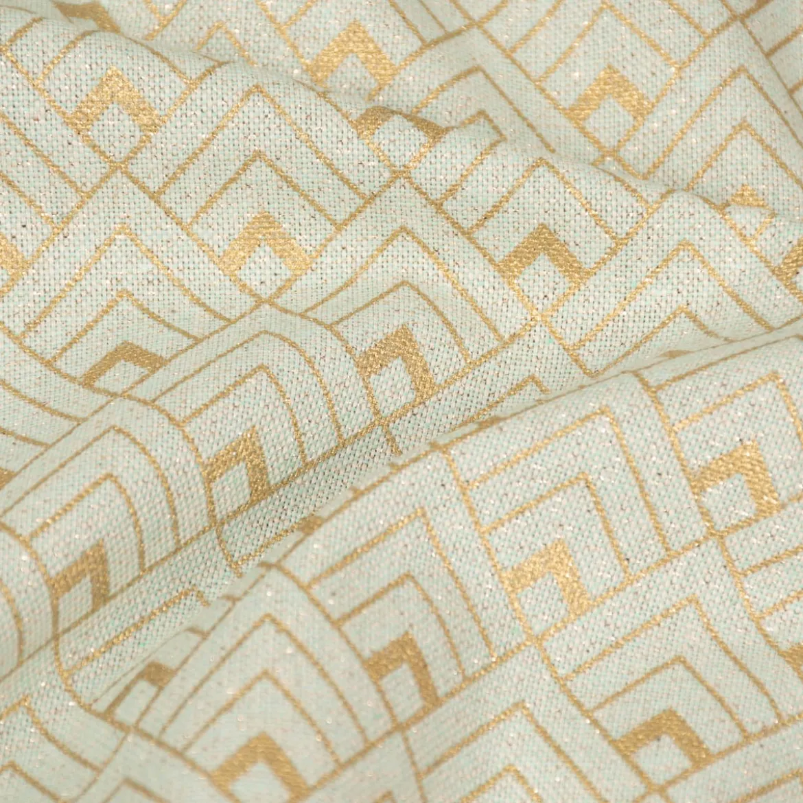 Dekostoff Halbpanama Leinenlook Metallic Art Deco Rauten mintgrün goldfarbig 1,40m Breite