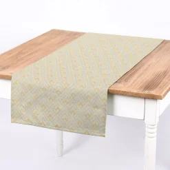 Dekostoff Halbpanama Leinenlook Metallic Art Deco Rauten mintgrün goldfarbig 1,40m Breite
