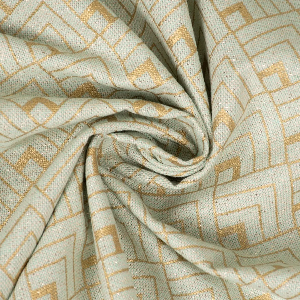 Dekostoff Halbpanama Leinenlook Metallic Art Deco Rauten mintgrün goldfarbig 1,40m Breite