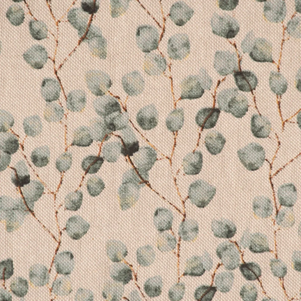Dekostoff Halbpanama Leinenlook Little Eukalyptus Leaves Mini Eukalyptusblätter natur grün 1,40m Breite