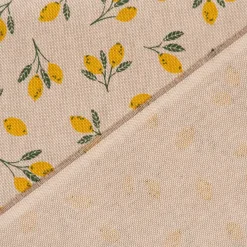 Dekostoff Halbpanama Leinenlook Little Citrus Fruits Mini Zitronen natur gelb 1,40m Breite
