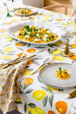 Dekostoff Halbpanama Leinenlook Little Citrus Fruits Mini Zitronen natur gelb 1,40m Breite
