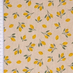 Dekostoff Halbpanama Leinenlook Little Citrus Fruits Mini Zitronen natur gelb 1,40m Breite