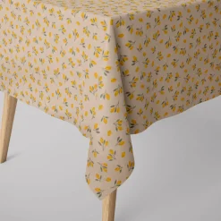 Dekostoff Halbpanama Leinenlook Little Citrus Fruits Mini Zitronen natur gelb 1,40m Breite