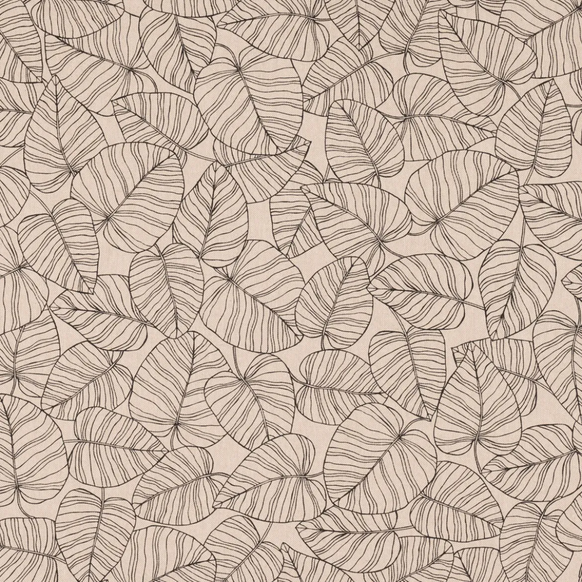 Dekostoff Halbpanama Leinenlook Bush Leaf Blätter abstrakt natur schwarz 1,40m Breite