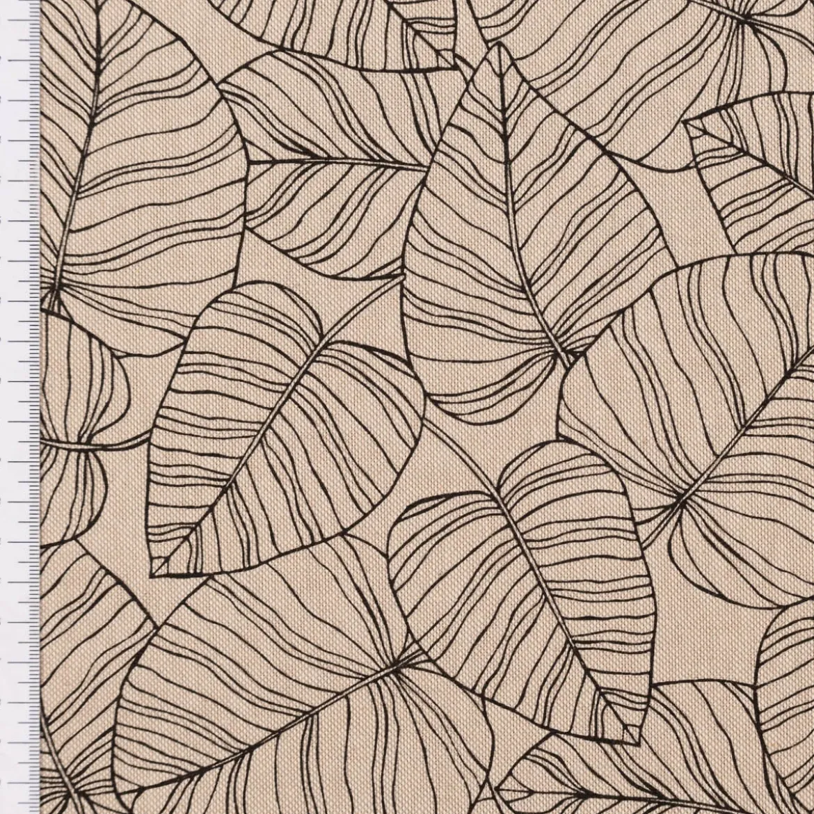 Dekostoff Halbpanama Leinenlook Bush Leaf Blätter abstrakt natur schwarz 1,40m Breite