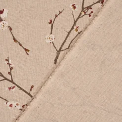 Dekostoff Halbpanama Leinenlook Japanese Blossom Kirschblütenzweige natur rot weiß 1,40m Breite
