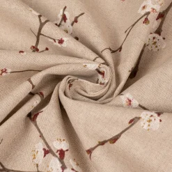 Dekostoff Halbpanama Leinenlook Japanese Blossom Kirschblütenzweige natur rot weiß 1,40m Breite