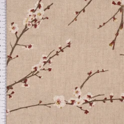 Dekostoff Halbpanama Leinenlook Japanese Blossom Kirschblütenzweige natur rot weiß 1,40m Breite