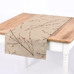 Dekostoff Halbpanama Leinenlook Japanese Blossom Kirschblütenzweige natur rot weiß 1,40m Breite