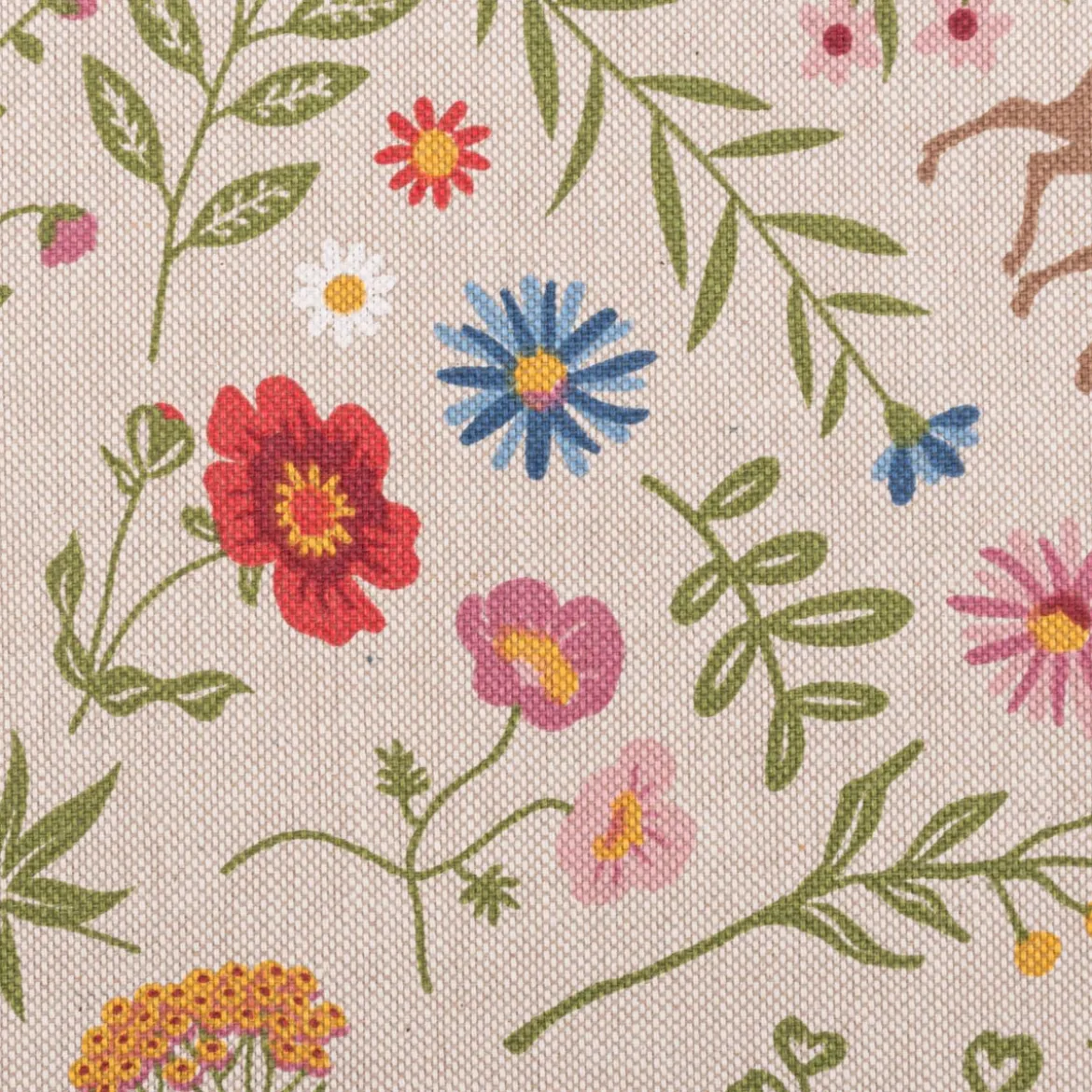 Dekostoff Halbpanama Leinenlook Floral Animal Garden natur bunt 1,40m Breite