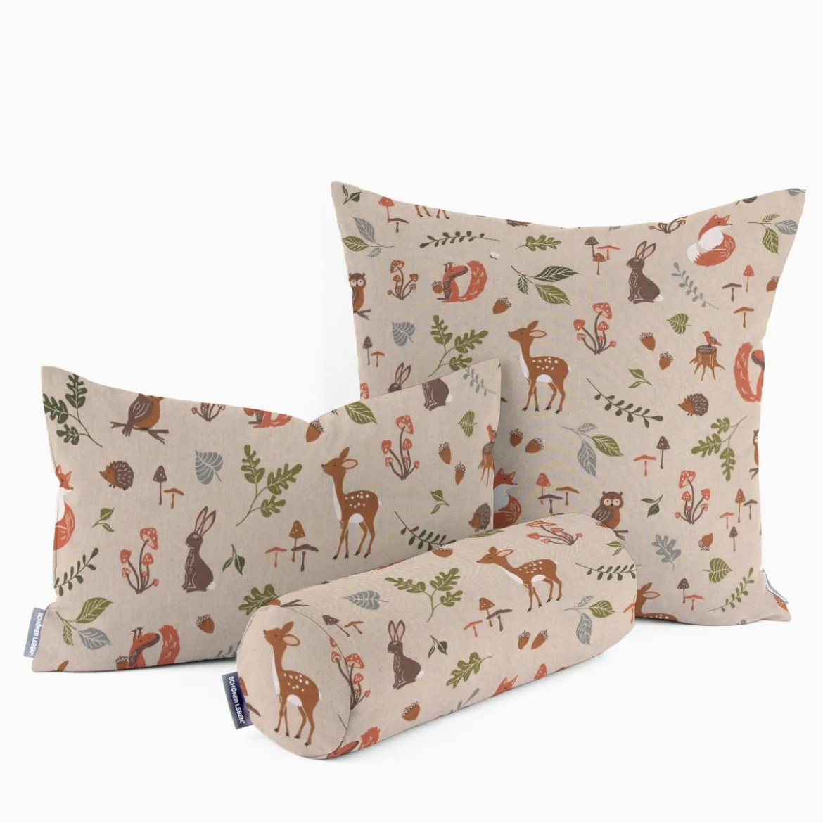 Dekostoff Halbpanama Leinenlook Forest Wood Animals Waldtiere Pilze Blätter natur braun grün 1,40m Breite