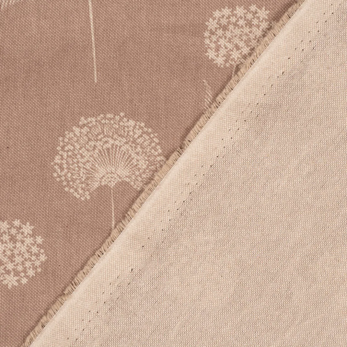 Dekostoff Halbpanama Leinenlook Elegant Dandelion Pusteblume taupe natur 1,40m Breite