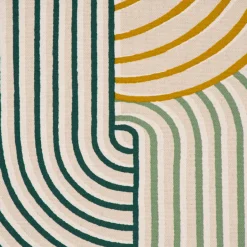 Dekostoff Halb-Panama Leinenlook Courbes Art Deco Geometriedesign natur grün gelb 155cm Breite