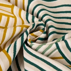 Dekostoff Halb-Panama Leinenlook Courbes Art Deco Geometriedesign natur grün gelb 155cm Breite